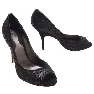 Donna Karan New York Black Sequin Peep-Toe Heels
